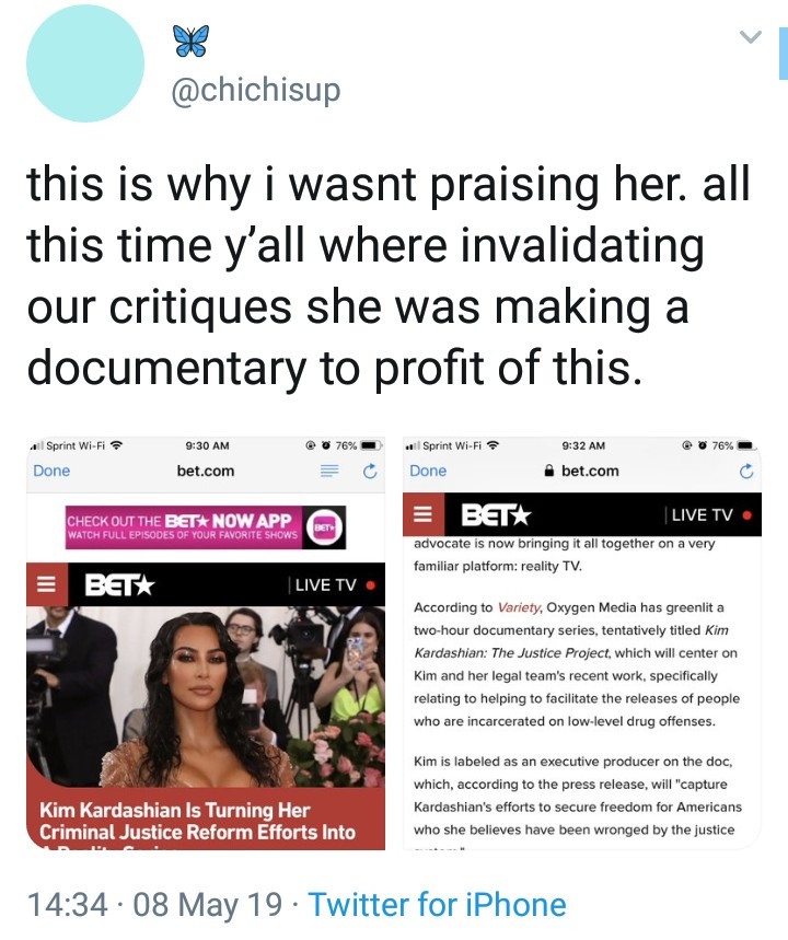 Argument ensues on Twitter as Kim Kardashian is criticized for profiting from her criminal justice reforms by turning it into a reality show