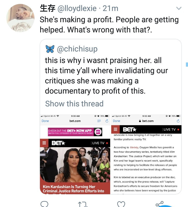 Argument ensues on Twitter as Kim Kardashian is criticized for profiting from her criminal justice reforms by turning it into a reality show