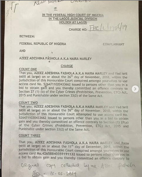 Naira Marley to be arraigned on Monday, as EFCC releases his charge sheet (Photos)