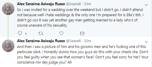 Twitter Stories: Nigerian man says he refused to go for a wedding because the groom is gay and is sleeping with one of his groomsmen