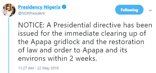 President Buhari gives truck operators, drivers 72 hours to vacate Apapa roads 