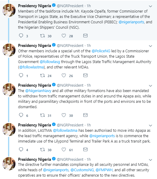President Buhari gives truck operators, drivers 72 hours to vacate Apapa roads 