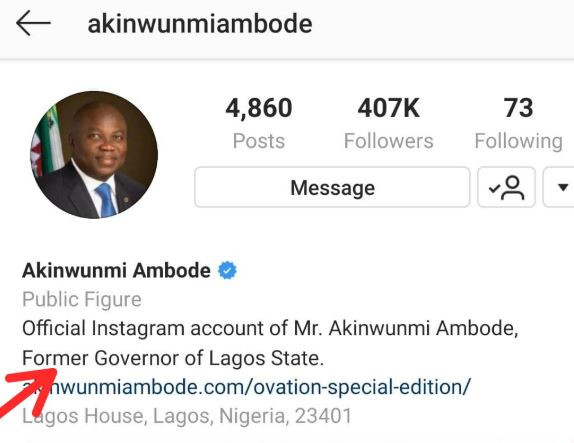 Ambode changes his social media profiles to read 
