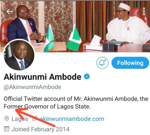 Ambode changes his social media profiles to read 