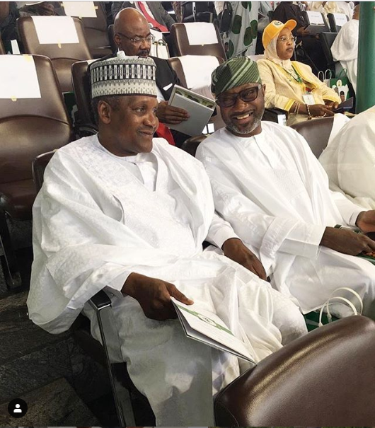 Photo of Dangote and Otedola at the inauguration ceremony of President Muhammadu Buhari and Professor Yemi Osinbajo in Abuja