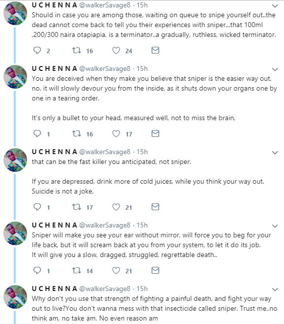 Man explains in graphic details what happens after one drinks sniper to discourage suicidal people