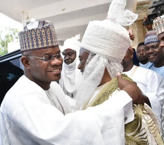 Rude governor ? Dino Melaye blasts Yahaya Bello for hugging Kogi monarch