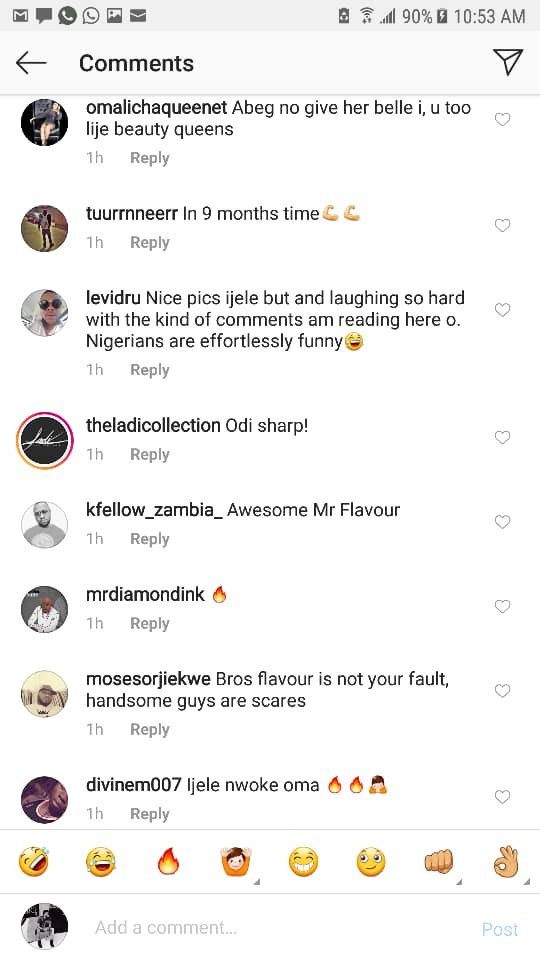 Social media users leave hilarious comments as Flavour shares photo of himself with newly crowned Miss USA, Cheslie Kryst (Screenshots)