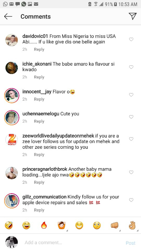 Social media users leave hilarious comments as Flavour shares photo of himself with newly crowned Miss USA, Cheslie Kryst (Screenshots)