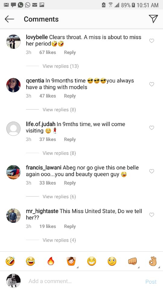 Social media users leave hilarious comments as Flavour shares photo of himself with newly crowned Miss USA, Cheslie Kryst (Screenshots)