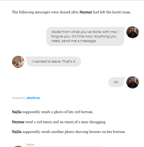 WhatsApp conversations between Neymar and rape accuser Najila Trindade released (Screenshots)