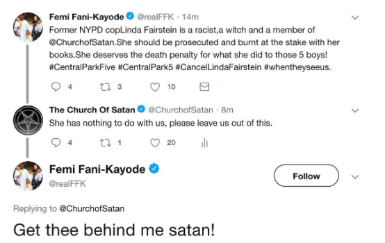 Hilarious! FFK and Church of Satan clash on Twitter