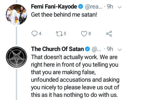 Hilarious! FFK and Church of Satan clash on Twitter