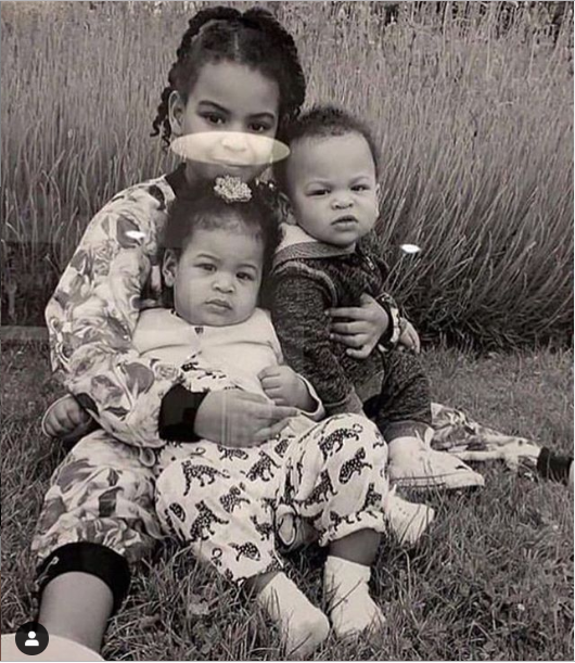 Blue-Ivy poses with her younger siblings, Rumi and Sir Carter, as they celebrate 2nd birthday today