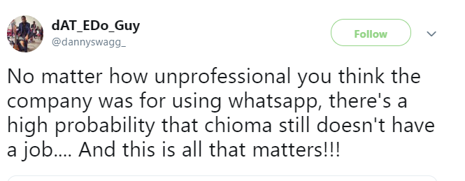 Twitter users divided over trending Whatsapp conversation between a lady and her prospective employee