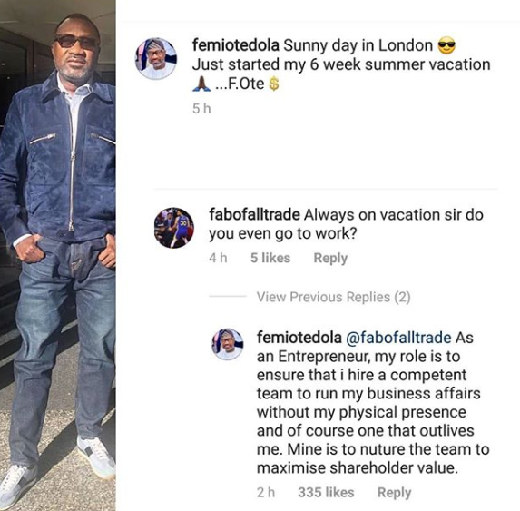 Between billionaire businessman, Femi Otedola and a follower on IG