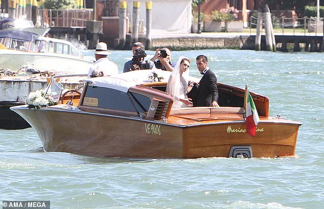  Arsenal football star, Henrikh Mkhitaryan and his bride?board water taxi to their wedding reception in Venice (Photos)