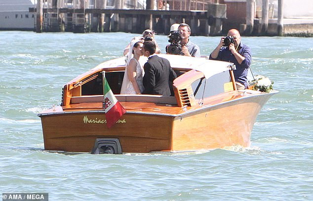 Arsenal football star, Henrikh Mkhitaryan and his bride?board water taxi to their wedding reception in Venice (Photos)