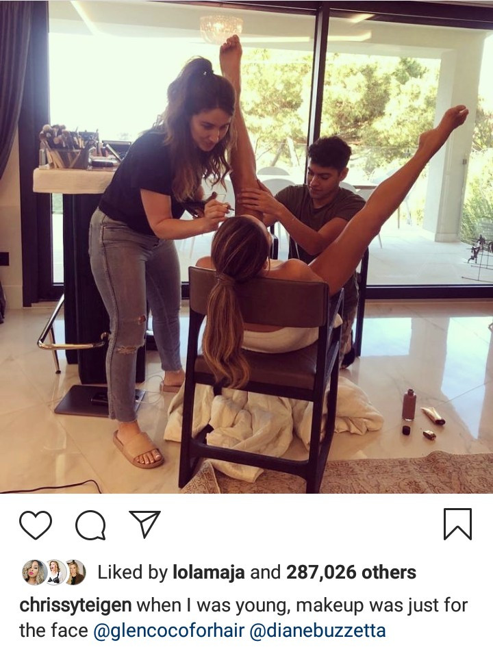 Chrissy Teigen shares a look at what goes on during her makeup session