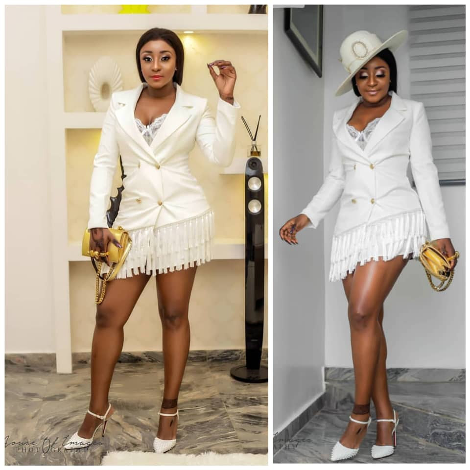 Ini Edo stunning in white and gold ensemble