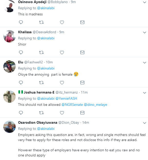Akin Alabi and other Twitter users express outrage over job application discriminating against single mothers