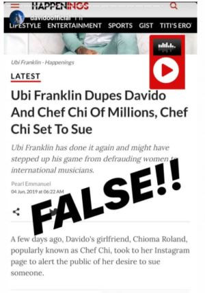 Davido reacts to reports that Ubi Franklin duped him and Chioma 