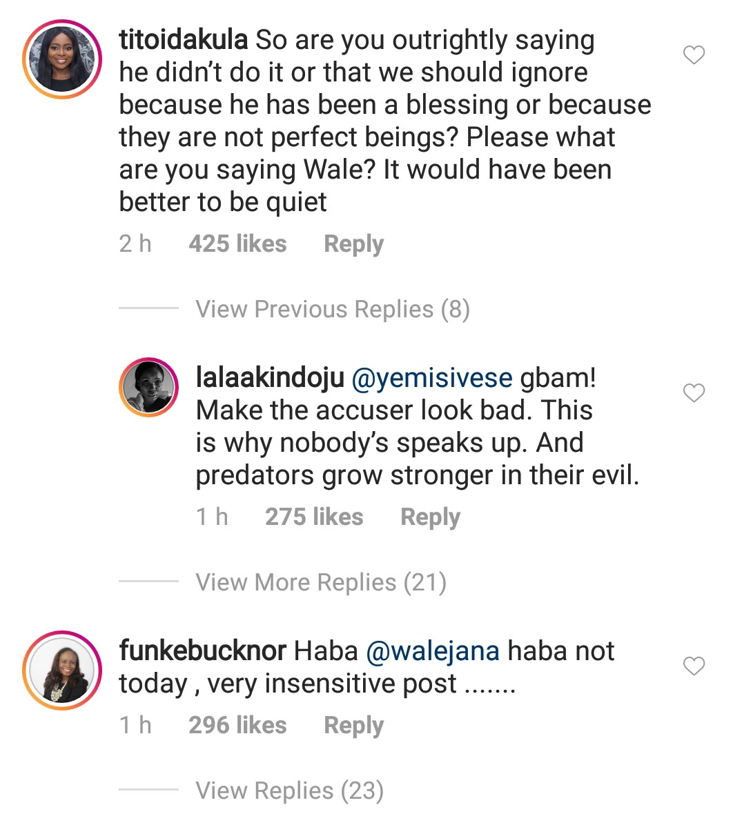 Simi, Waje, Kemi Adetiba, Lala Akindoju, other celebrities and IG users slam Wale Jana for defending alleged rapist pastor Biodun Fatoyinbo 