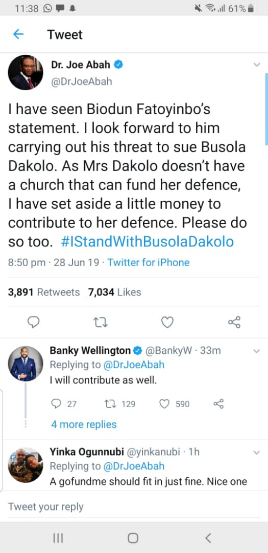 Dr Joe Abah, Banky W, others dare Pastor Fatoyinbo to sue Busola Dakolo as they promise to contribute to her defence fee