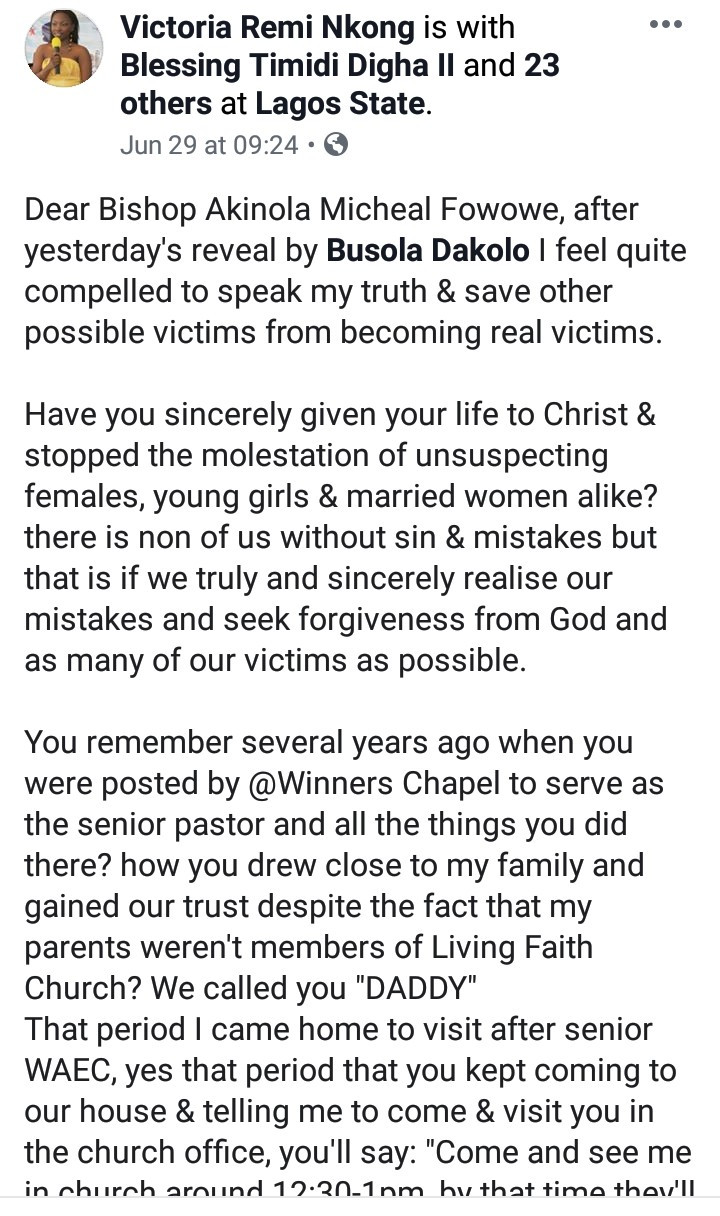 Prominent Bishop is accused of sexually assaulting church girls and impregnating a minor when he was with Winners Chapel