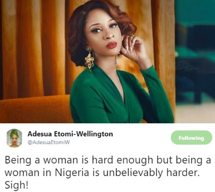 Being a woman is hard enough but being a woman in Nigeria is unbelievably harder- Adesua Etomi