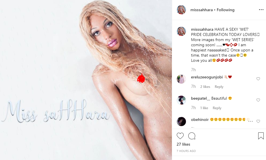 Nigerian transgender Miss Sahhara shares a nude photo