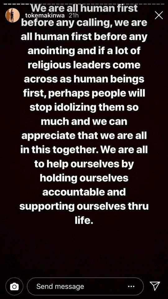 We are humans first before the anointing - Toke Makinwa says as she supports Pastor Adeboye on comment about 