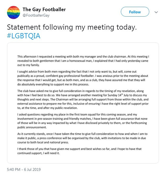 A footballer claiming to be a gay says he