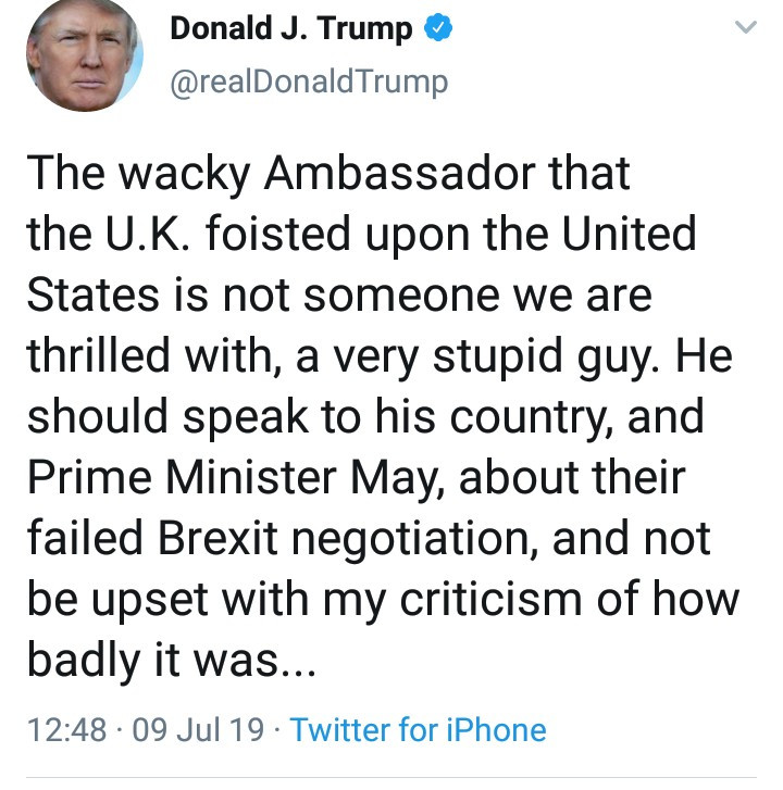 Donald Trump launches Twitter attack on UK ambassador to the US and Theresa May then thanks himself