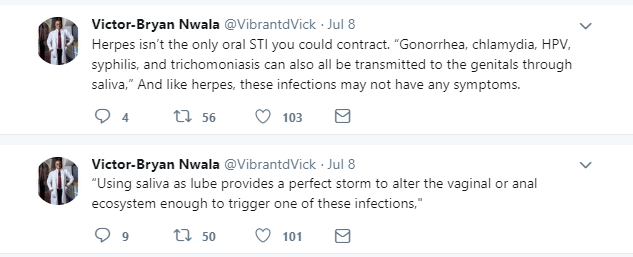 Nigerian doctor warns against using saliva as lubricant during sex