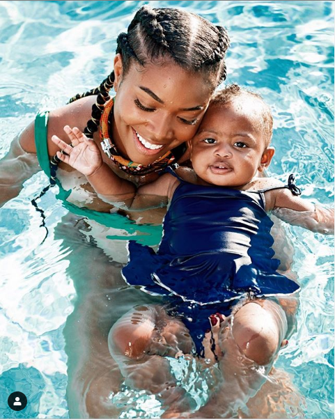 Gabrielle Union-Wade flaunts her bikini body as she goes swimming with her daughter Kaavia (Photos)
