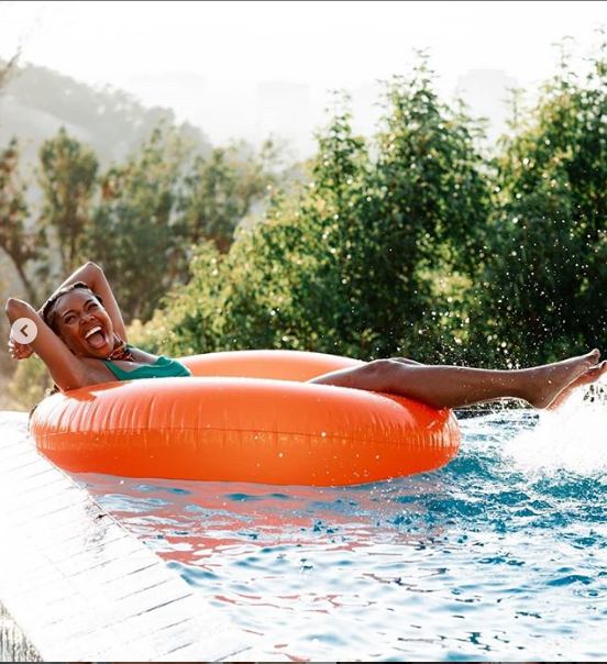 Gabrielle Union-Wade flaunts her bikini body as she goes swimming with her daughter Kaavia (Photos)
