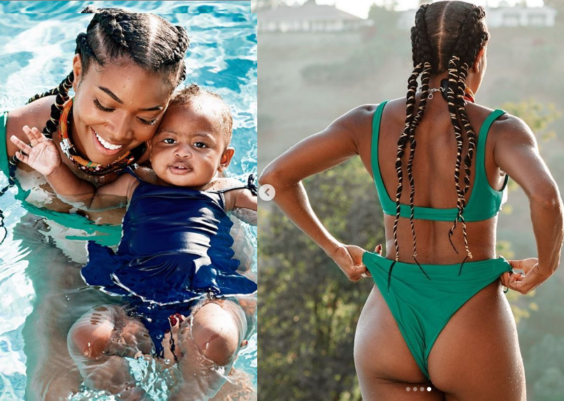 Gabrielle Union-Wade flaunts her bikini body as she goes swimming with her daughter Kaavia (Photos)