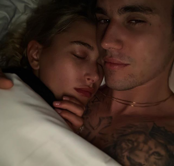 Justin Bieber shares loved up photo of wife Hailey sleeping on his chest