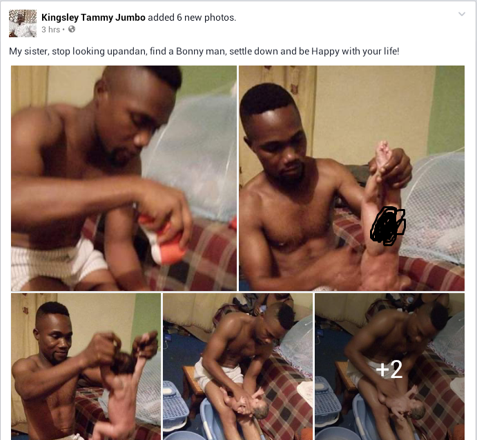 Photos of a Nigerian man bathing his newborn baby