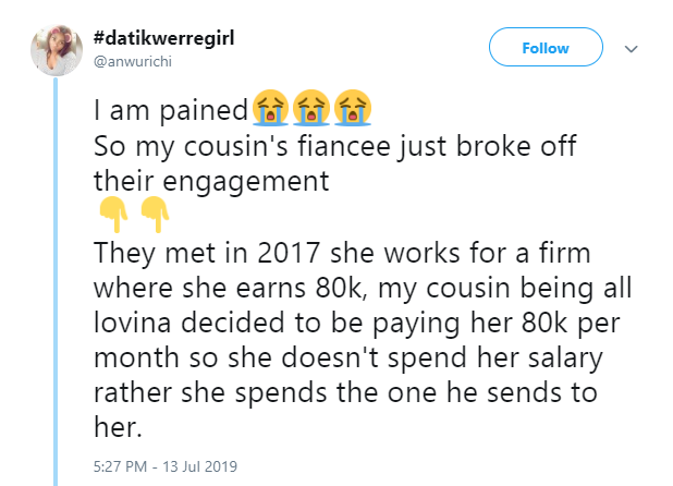 Lady calls out cousin