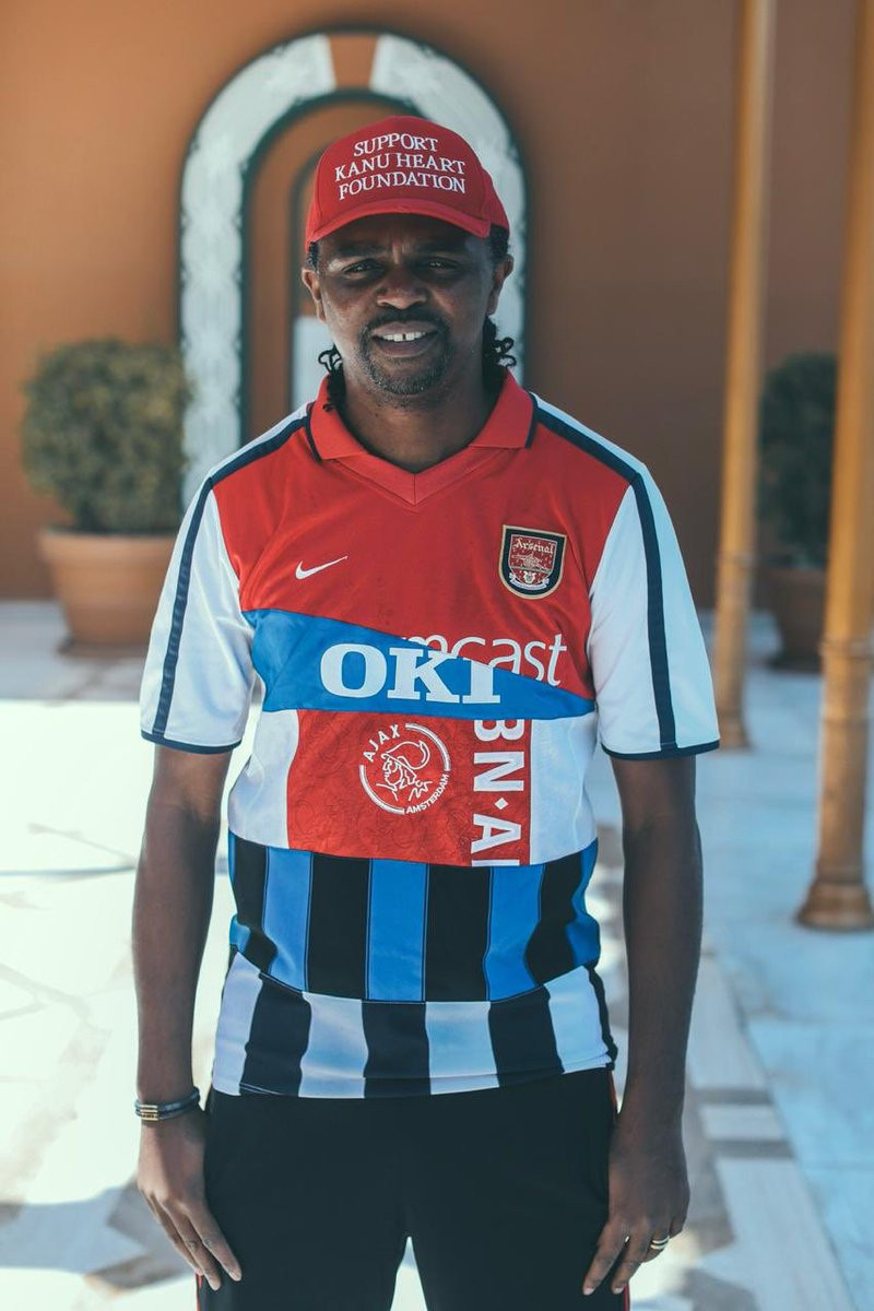 Football legend, Nwankwo Kanu shows off special jersey featuring all the clubs he played for (Photos)