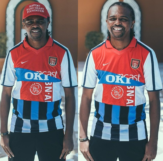 Football legend, Nwankwo Kanu shows off special jersey featuring all the clubs he played for (Photos)