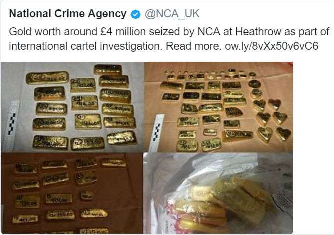 (Photo) M worth of gold seized by UK police at London
