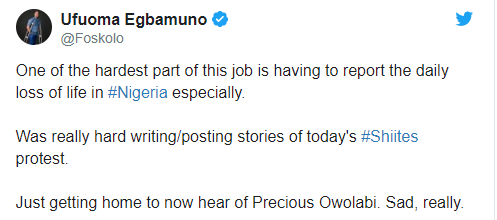 Nigerians react to the death of Channels reporter, Precious Owolabi