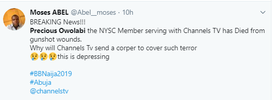 Nigerians react to the death of Channels reporter, Precious Owolabi