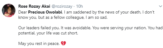 Nigerians react to the death of Channels reporter, Precious Owolabi
