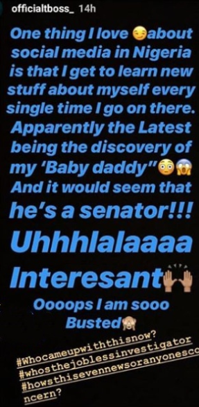 Tboss finally admits being pregnant, mocks claim of her baby daddy being a Senator