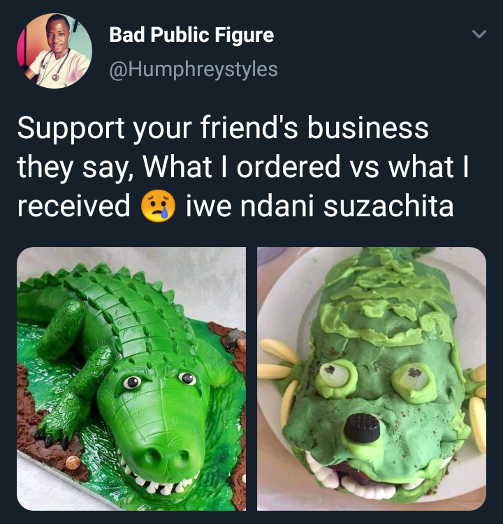  The crocodile cake he ordered vs the monster he got