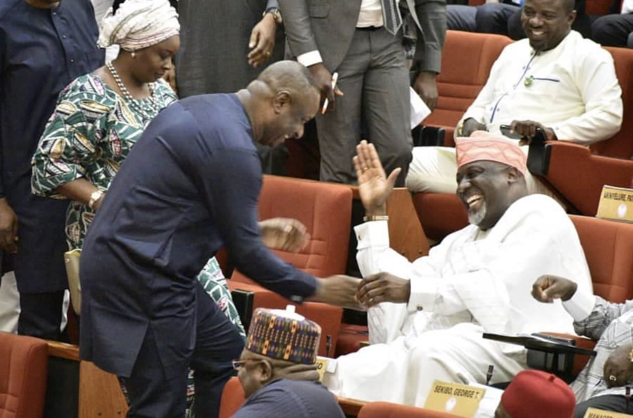 Caption this photo of Dino Melaye and Festus Keyamo